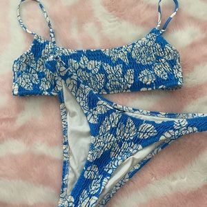 Blue Floral Triangl Bikini